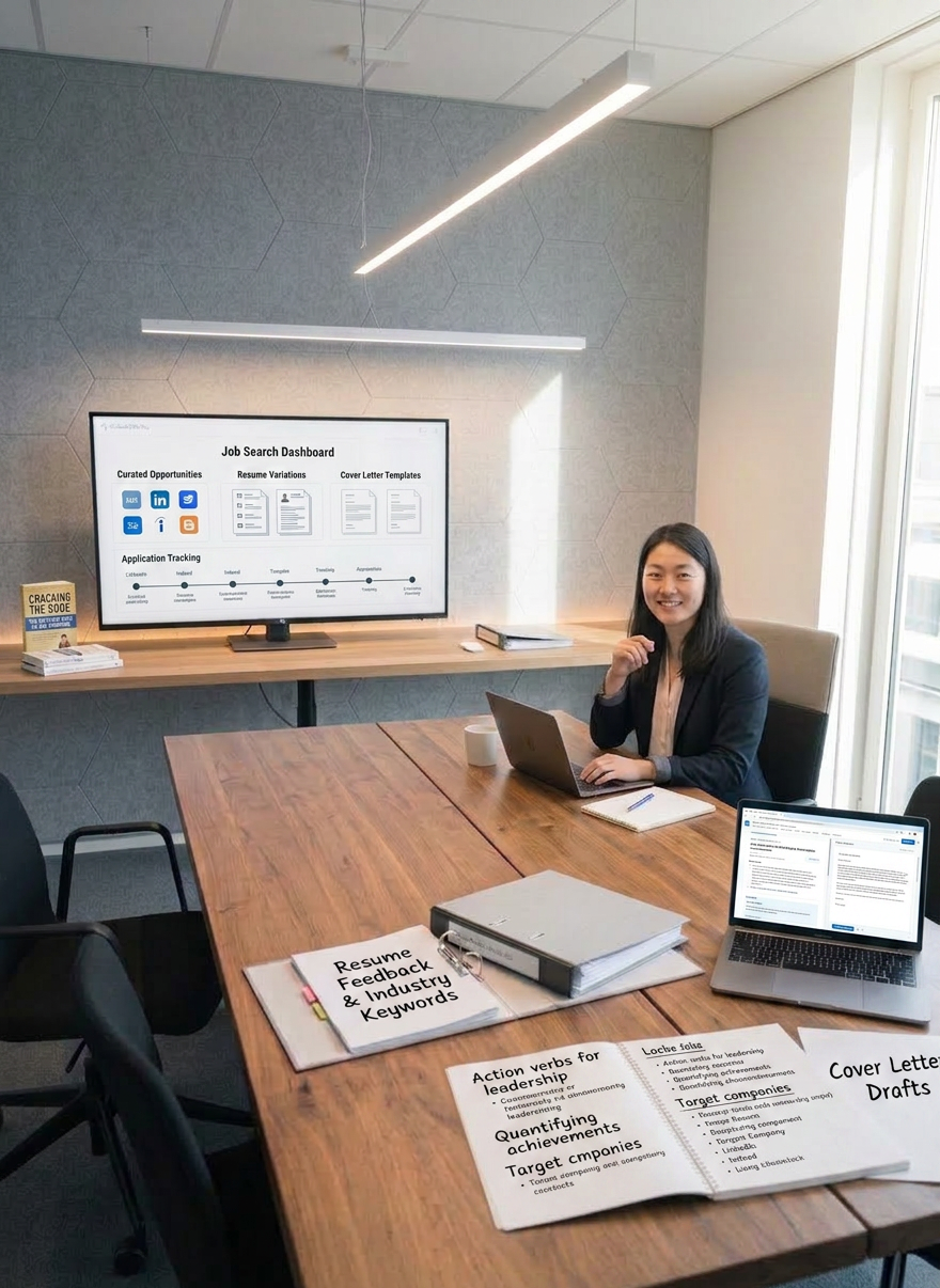 A modern dual-monitor setup on a light wood desk, both screens displaying different stages of an eLearning project: one shows a storyboard with thumbnail slides, the other a clean authoring tool interface with a timeline and layers. A closed, branded binder labeled “Process Guide – Version 3.0” sits parallel to a minimalist wireless keyboard and mouse. Behind, a neutral-toned acoustic panel wall adds subtle texture without distraction. Cool, even LED task lighting from above and a soft backlight behind the monitors create gentle halo effects and crisp reflections on the desk surface. Captured from a slightly elevated three-quarter angle, everything is in sharp focus. The mood is precise and technical yet approachable, with a structured, corporate aesthetic in photographic realism and a carefully balanced composition.